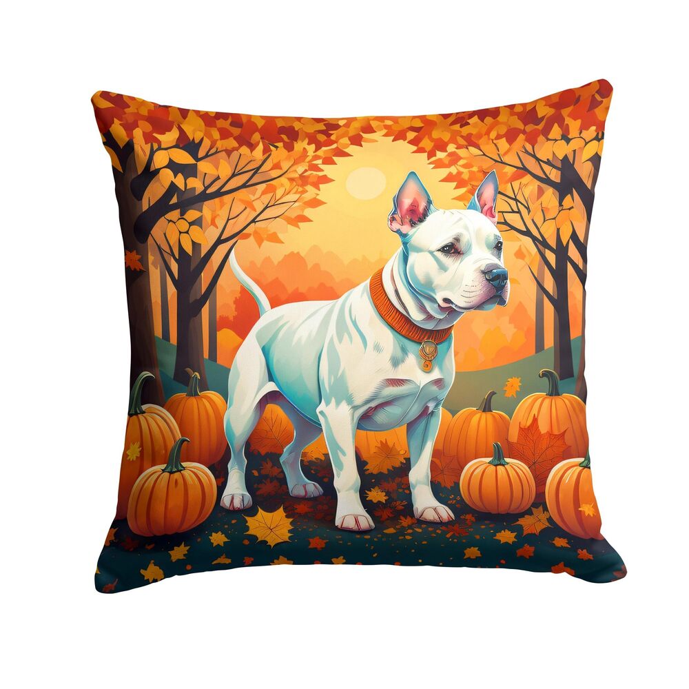 6348 DAC1008PW1818 White Pit Bull Terrier Fall Fabric Decorative Pillow